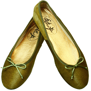 Loden-Gruene Ballerina Schuhe aus Fell - Ballerinas Vienna