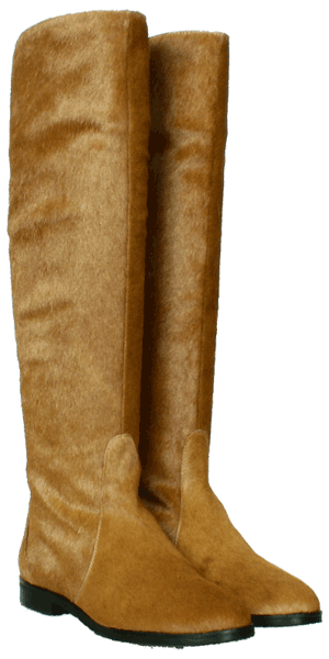 Kniehohe Damenstiefel aus Fell in Camel mit Kreppsohle