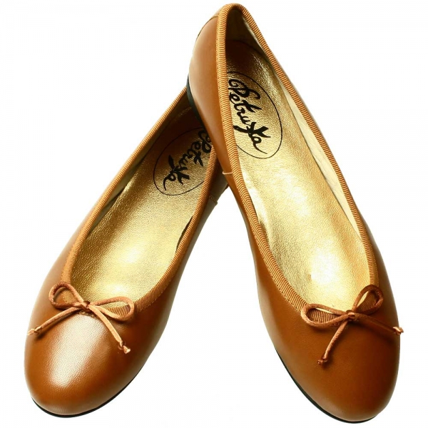 Cognac-Braune Ballerinas aus Nappaleder by Petruska - Nappa-Glattleder Damenschuhe im Cognac