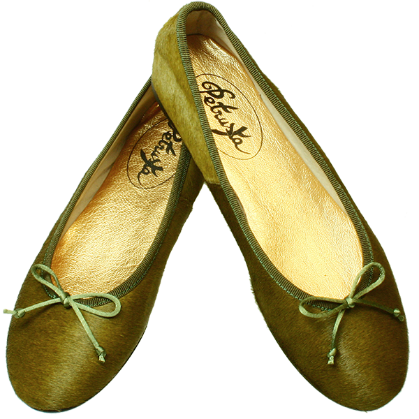 Loden-Gruene Ballerina Schuhe aus Fell - Ballerinas Vienna